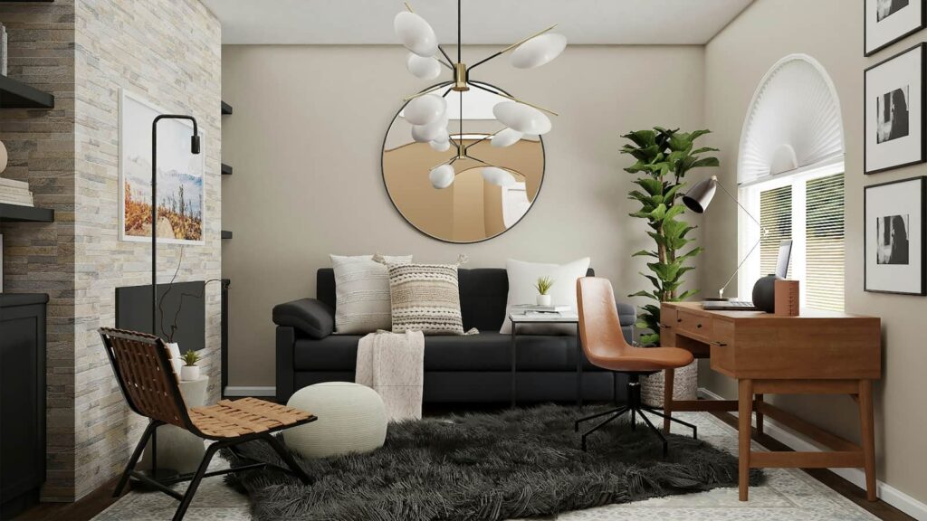 mueble vintage combinado con diseño moderno en salón ecléctico
