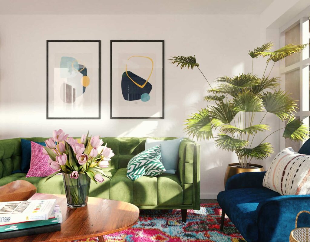 mezcla de texturas y materiales en decoración de estilo ecléctico